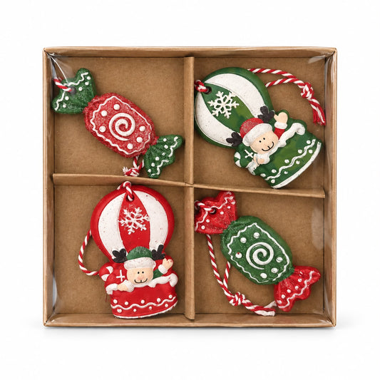 Set 4 ornamente de Crăciun – Bomboane și personaje festive