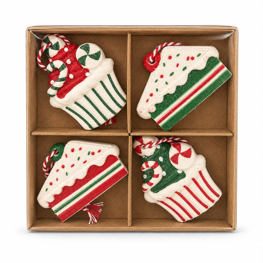 Set 4 ornamente de Crăciun – Brioșe și felii de tort