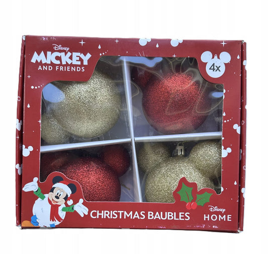 Set 4 globuri Disney Mickey Mouse cu sclipici – Roșu și auriu