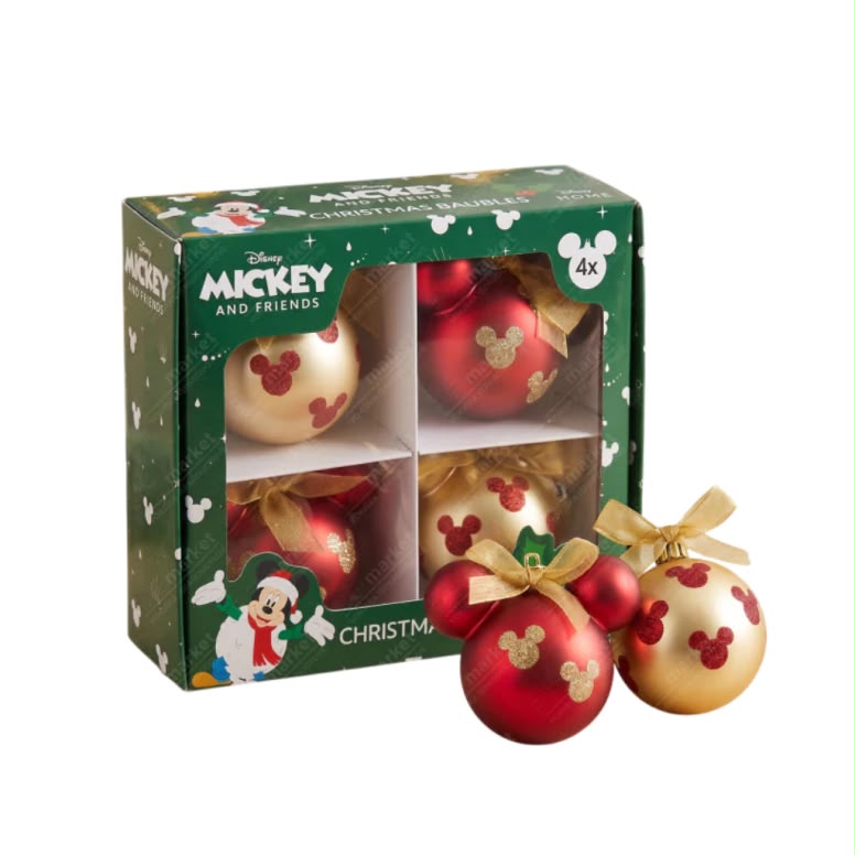 Set 4 globuri Disney Mickey Mouse – Roșu și auriu