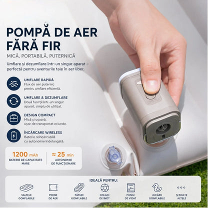 Pompă Electrica Portabilă 7.5x5cm, cu 3 Duze, pentru Umflare și Dezumflare Rapidă