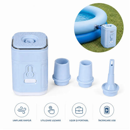 Pompă Electrica Portabilă 7.5x5cm, cu 3 Duze, pentru Umflare și Dezumflare Rapidă