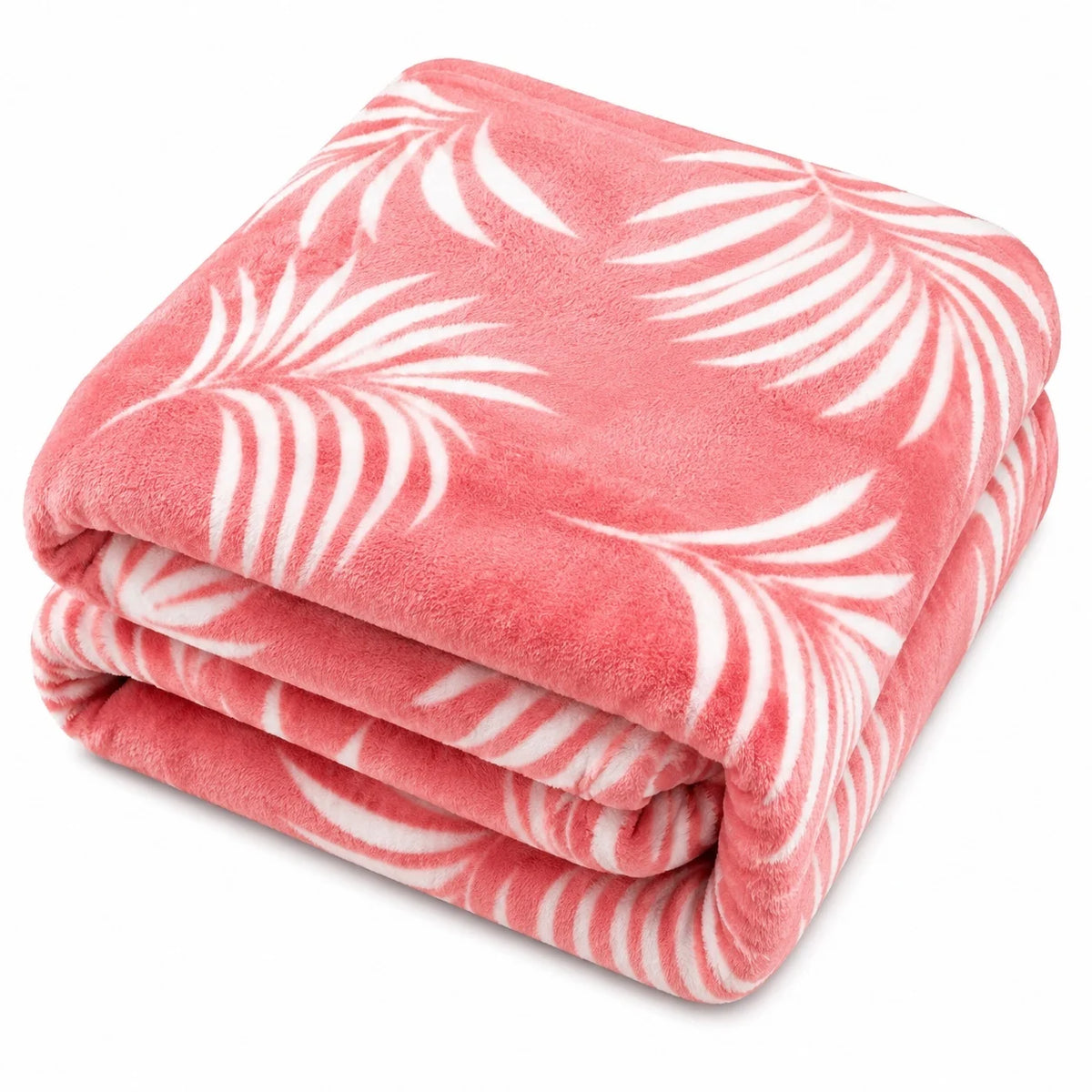 Patura Cocolino Pufoasa cu Model Frunze Tropicale, 200x220 cm, Roz Deschis