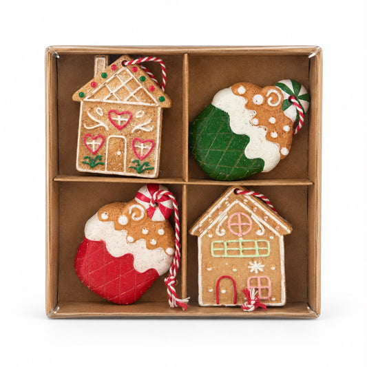 Set 4 ornamente de Crăciun – Căsuțe și prăjituri festive