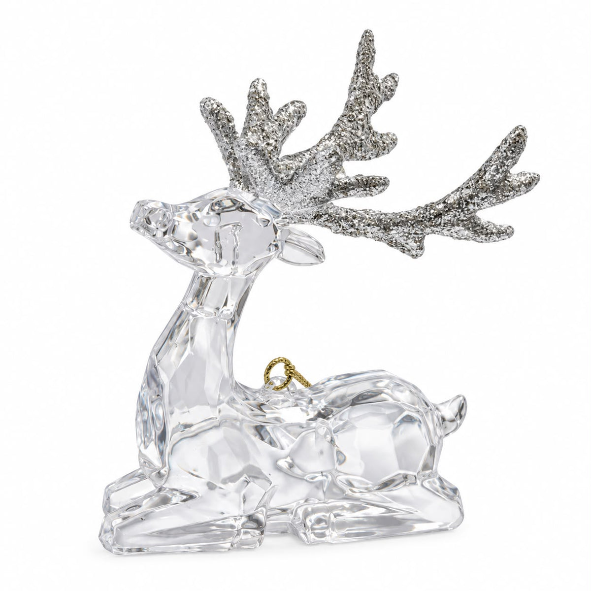Decorațiune pentru brad – Ren transparent cu coarne argintii 10 cm