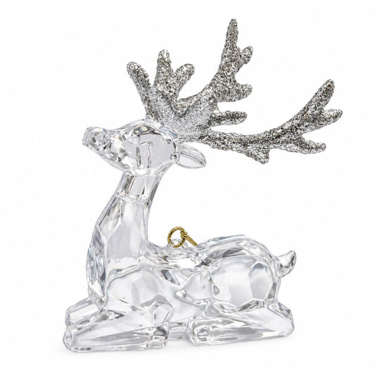Decorațiune pentru brad – Ren transparent cu coarne argintii 10 cm