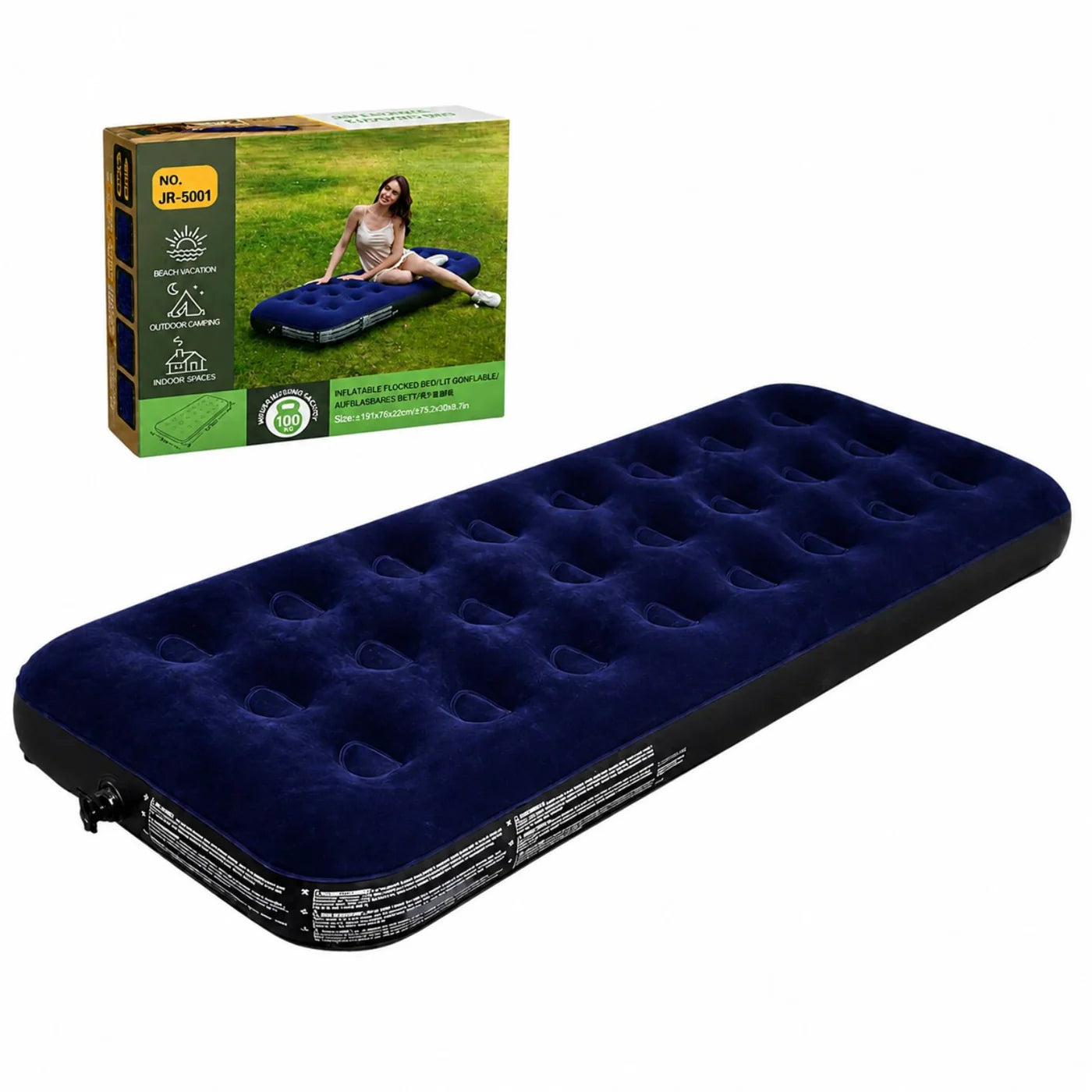 Saltea Gonflabila 191x73x22cm pentru Plaja sau Camping, Suprafata din Catifea