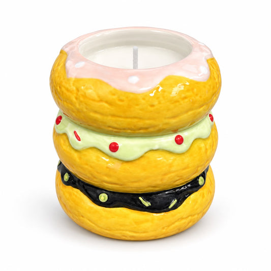 Lumânare decorativă în suport ceramic tip burger