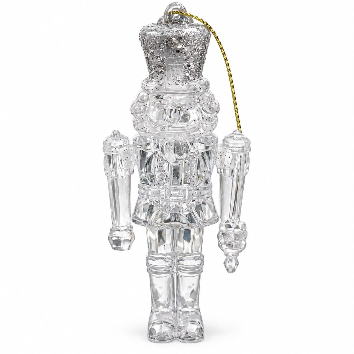Decorațiune pentru brad – Soldățel transparent cu sclipici argintiu 10 cm