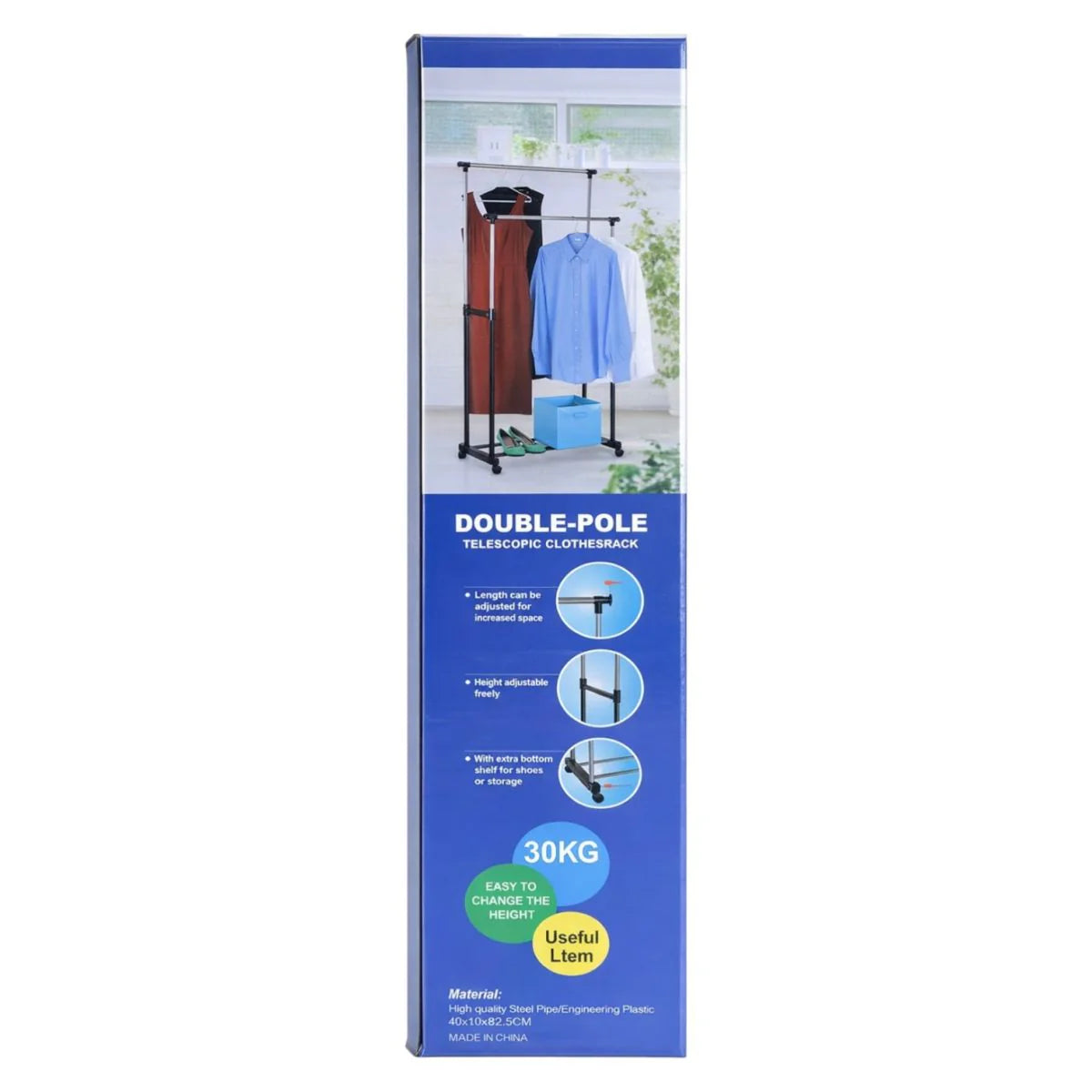 Suport pentru Haine din Metal 82-135cm, cu 2 Bare Duble pentru Umerașe