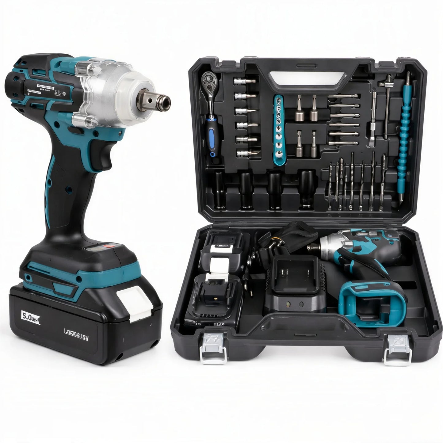 Cheie De Impact si Insurubat 380 Nm, cu 30 Accesorii Incluse si 2 Acumulatori 48V,  Trusa Inclusa