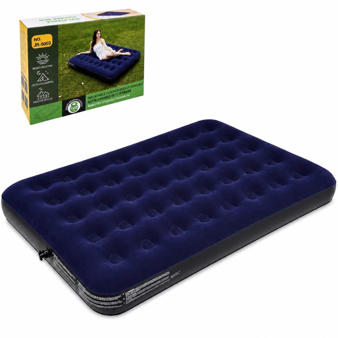 Saltea Gonflabila 191x137x22cm pentru Plaja sau Camping, Suprafata din Catifea
