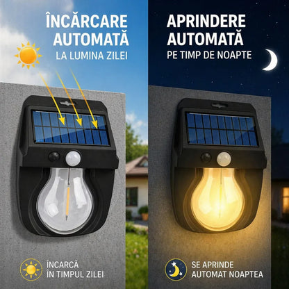 Lampă Solară LED 15.5x11.5cm, cu Senzor de Mișcare, Lumină Caldă, Rezistentă la Apă