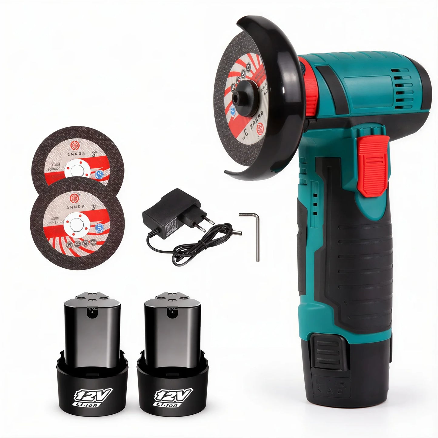 Mini Polizor Unghiular 20cm, 2V, 750W, 19500 rpm, 2 Discuri 76 mm cu 2 Acumulatori