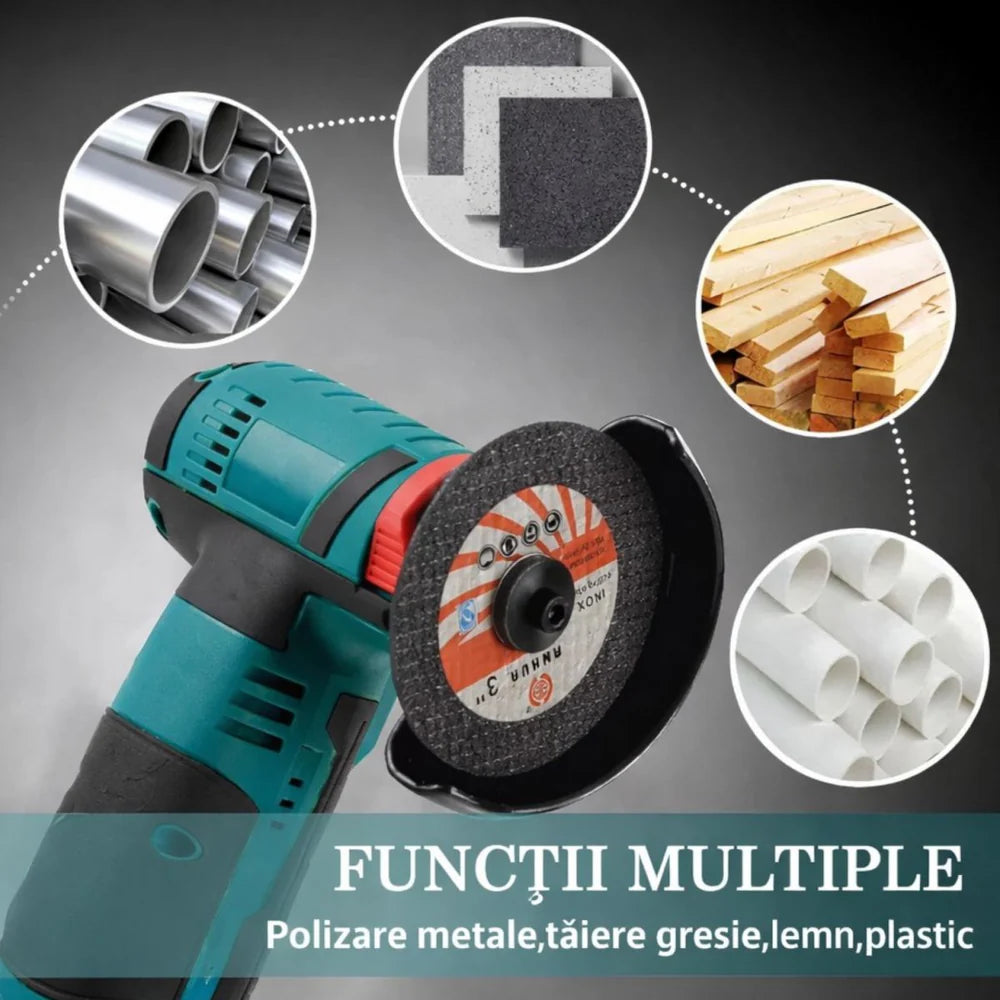Mini Polizor Unghiular 20cm, 2V, 750W, 19500 rpm, 2 Discuri 76 mm cu 2 Acumulatori
