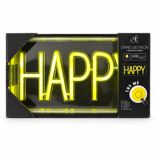 Lampă decorativă LED Neon HAPPY, lumină galbenă, alimentare USB