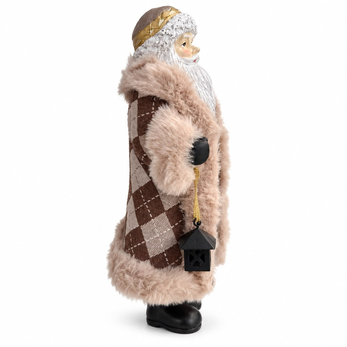 Figurină Moș Crăciun cu Felinar – Maro și Bej 30 cm