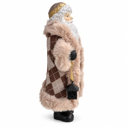 Figurină Moș Crăciun cu Felinar – Maro și Bej 30 cm