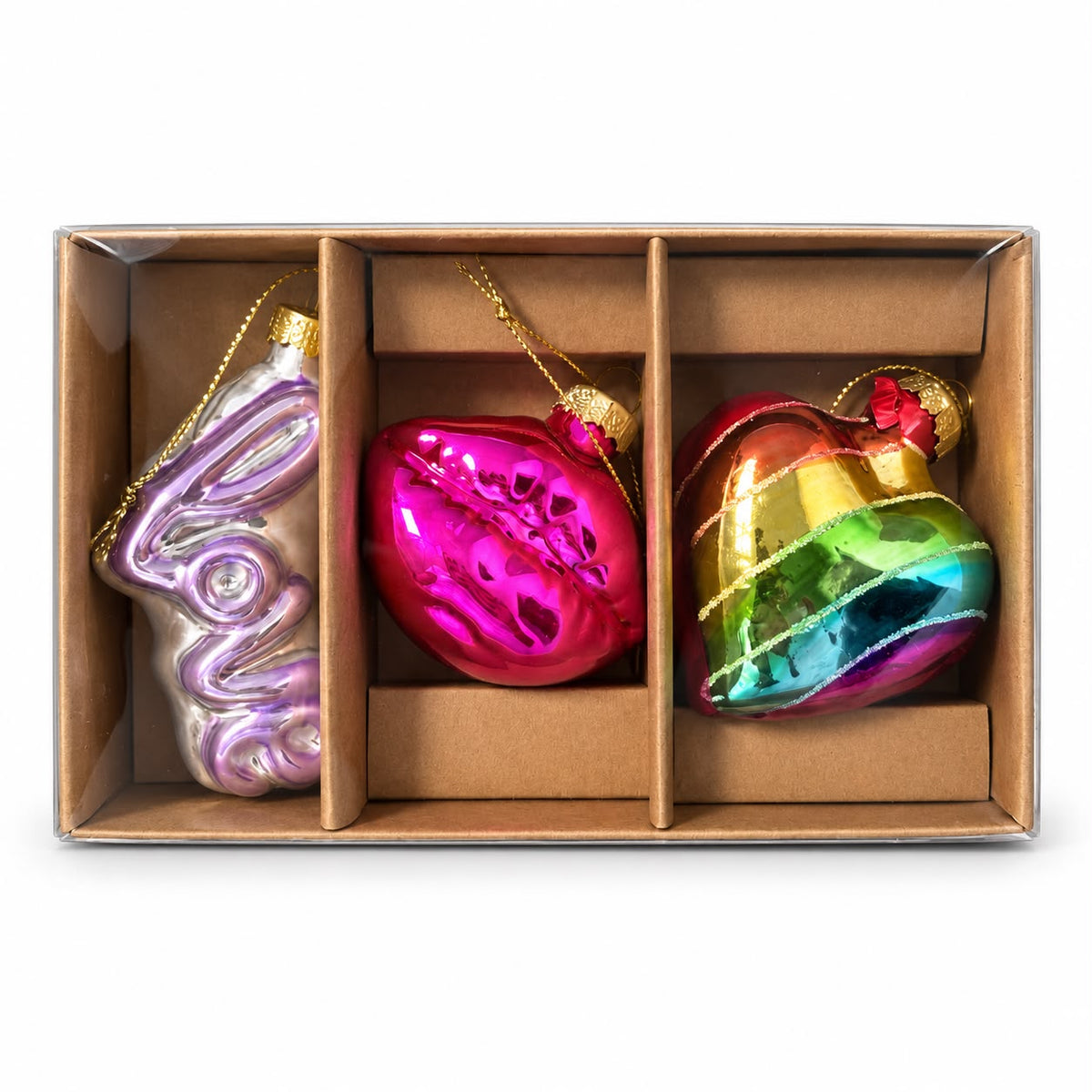 Set 3 ornamente de Crăciun multicolore – Design iubire
