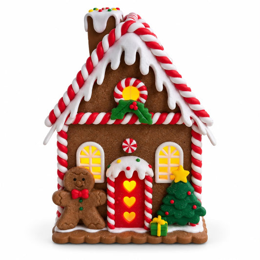 Căsuță Luminoasă din Turtă Dulce cu Brad 12x12x18 cm