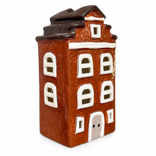Felinar decorativ ceramic – Clădire maro 22 cm3